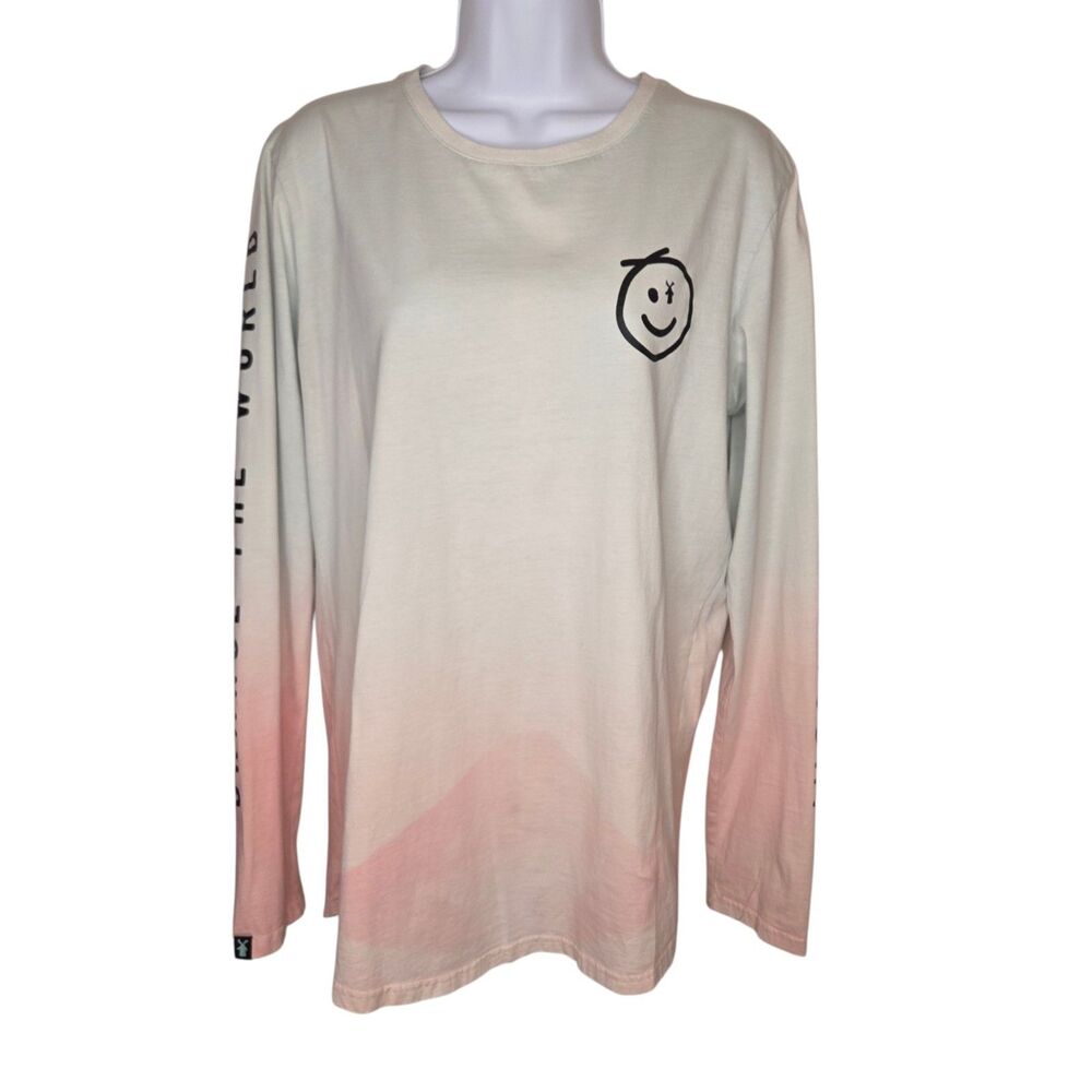 Dutch Bros Coffee Smiley Face Dip Dye Long Sleeve Shirt Size M Change The World